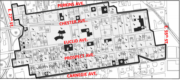 Map of the proposed Midtown Historic District in Cleveland
